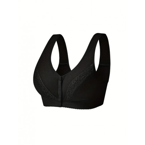 6pcs Contrast Lace Wireless Bras, Comfy & Breathable Front Buckle Bra, Women&#039;s Lingerie & Underwear