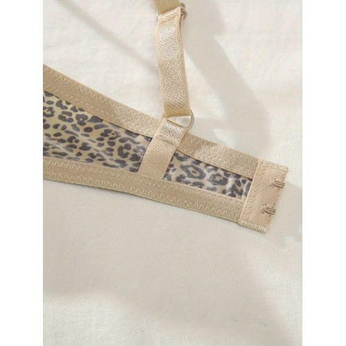 5pcs Leopard & Solid T-Shirt Bras, Comfy & Breathable Push Up Bra, Women&#039;s Lingerie & Underwear