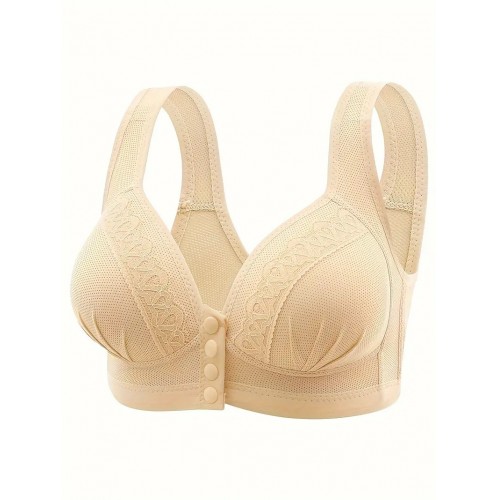 3pcs Contrast Lace Wireless Bras, Comfy & Breathable Front Buckle Push Up Bra, Women&#039;s Lingerie & Underwear