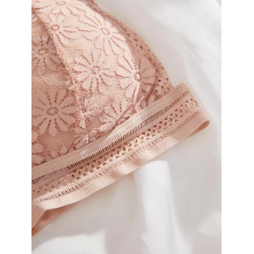 4pcs Contrast Lace Wireless Bras, Comfy & Elegant Scallop Trim Bra, Women&#039;s Lingerie & Underwear