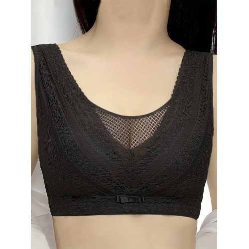 Contrast Lace Wireless Bra, Comfy & Elegant Full Coverage Intimates Bra, Women&#039;s Lingerie & Underwear