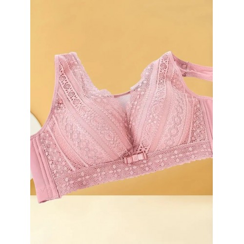 Contrast Lace Wireless Bra, Comfy & Elegant Full Coverage Intimates Bra, Women&#039;s Lingerie & Underwear