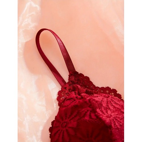 3 Sets Contrast Lace Bra & Panties, Scallop Trim Bra & Letter Tape Panties Lingerie Set, Women&#039;s Lingerie & Underwear
