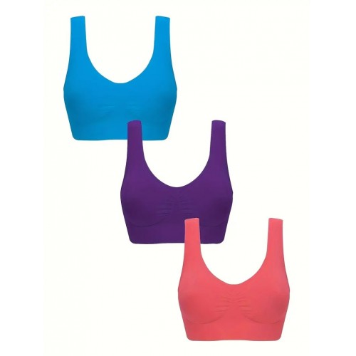 3-Pack Wireless Sports Bras Set: Comfortable, Breathable, Backless Design, Mid Elasticity for Women&#039;s Fitness & Running
