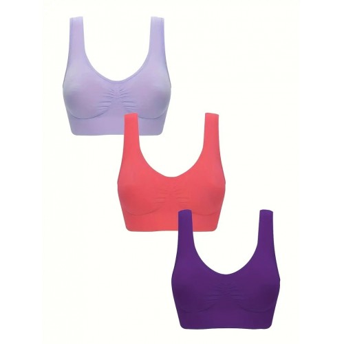 3-Pack Wireless Sports Bras Set: Comfortable, Breathable, Backless Design, Mid Elasticity for Women&#039;s Fitness & Running