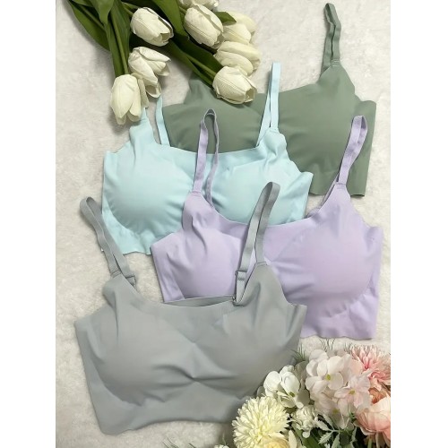 Set of 4 Polyamide Bralettes - Seamless, Adjustable Straps, Wireless for All-day Comfort. Solid Colors for Casual Style. Easy-care, Durable for Daily-use