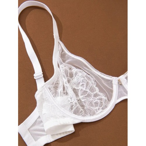 Sexy Plus Size Valentine&#039;s Day Unpadded Lace Bra with Supportive Underwire, Chic Floral Jacquard Design, and Comfortable Fit