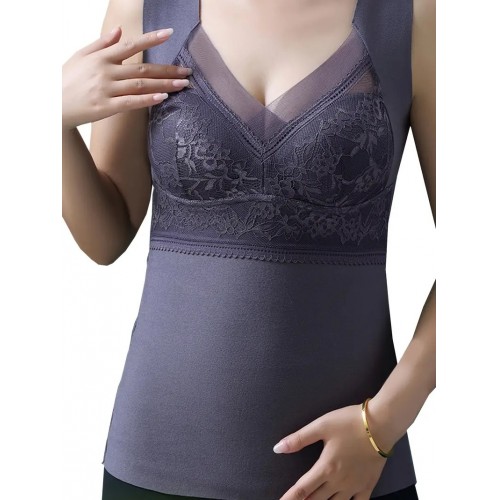 6-Pack Women&#039;s Thermal V-Neck Sleeveless Tops - Comfort with High Stretch, Contrasting Lace Decor, Wirefree Bra - Versatile Activewear